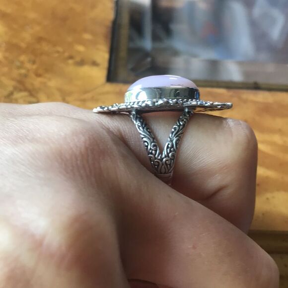 Natural Pink Opal Sterling Silver Ring Size 7 - Picture 2 of 8